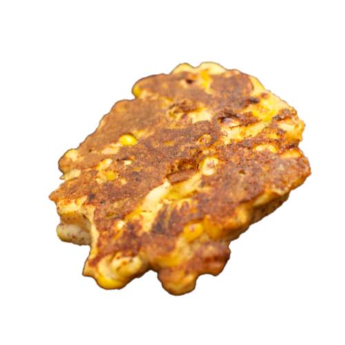 Corn fritter is a thick fried pancake with cream corn and corn kernels added to give flavour and texture.