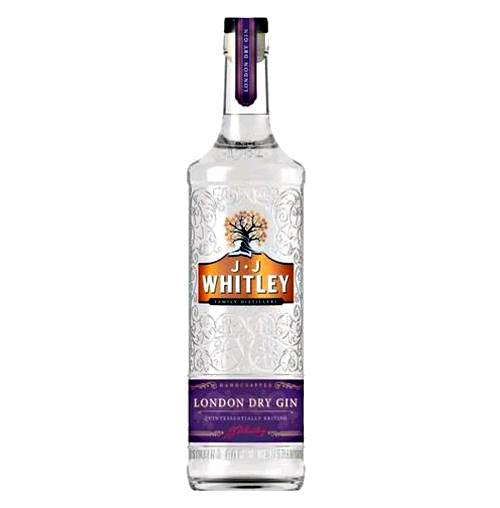 JJ Whitley dry gin using eight botanicals including citrus juniper coriander and liquorice.