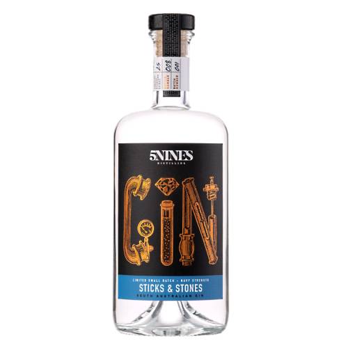 5Nines Distilling Sticks and Stones Navy Strength Gin is gently infused with a unique range of indigenous botanicals sourced from South Australian bush locations in the Flinders Ranges as well as from around the globe.