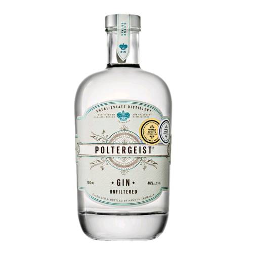 Gin Poltergeist - Poltergeist gin is produced by Shene Distillery with twelve botanicals completely covering the front middle and back of the pallet.