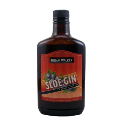 Hiram Walker gin sloe with sloe berries.