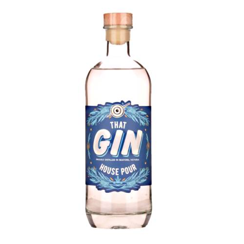 That Spirited Lot Distillers That House Pour Gin distilled from a grape base with peppery warmth pine shoots lemon peel and hints of coriander.