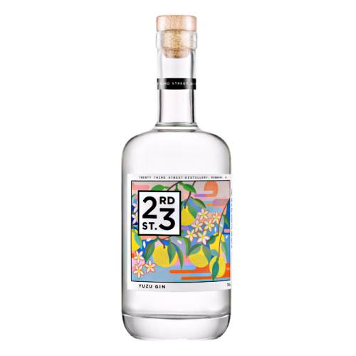 23rd Street yuzu gin with sugarcane base with a quadruple burst of citrus and refreshing spice and highly fragrant Yuzu and Buddhas Hand fruit.