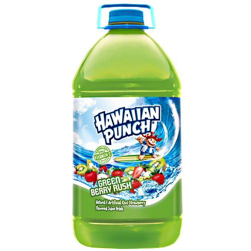 Hawaiian Punch Green - Green Hawaiian Punch also called the green berry rush is a clear green drink with a full sweet flavour and bright green color.