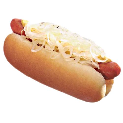 Onions Hot Dog is a bun with grilled steamed or boiled sausage topped with onions raw or cooked.