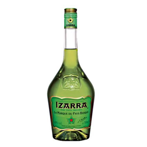 Izarra Green - Green Izarra or Izarra Berdea in Basque Izarra Vert in French is made with 16 herbs and has a peppermint taste and bright green in color.