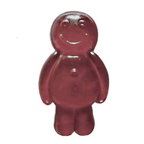Hazelnut Jelly baby made with gelatin and sugar with a gummi soft candy and is sweet jelly with a nutty hazelnut flavour and brown in color.