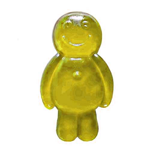 Jelly baby with honey flavour made with honey and gelatin with a gummi soft candy and is sweet jelly with a honey flavour.