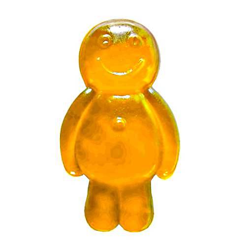 Yellow Jelly Baby with a gummi soft candy with a sweet mango made with sugar and gelatin and is sweet jelly with a mango flavour.