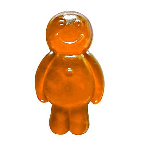 Orange Jelly Baby is a gummi soft candy with a rich orange color made with sugar and gelatin and is sweet jelly with a citrus orange flavour.