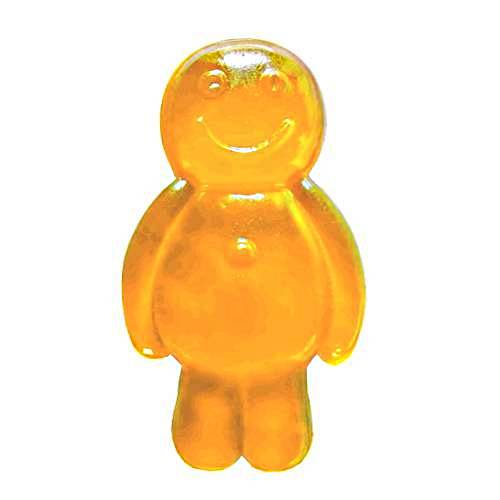 Peach Jelly Babies are made with gelatin and sugar gummi candy making a soft jelly sweet with a strong peach taste with light orange in color.