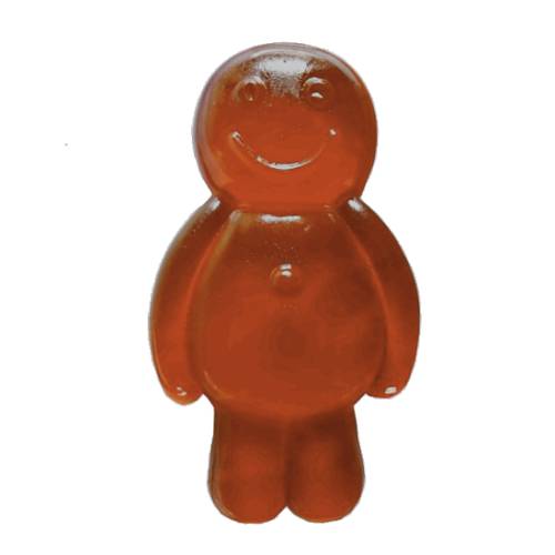 Peanut Jelly Baby with a gummi soft candy made with sugar and gelatin and is sweet jelly with a peanut flavour and brown nutty color.