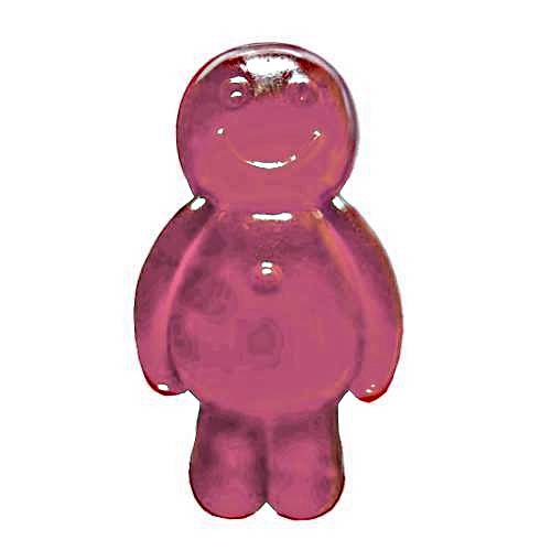 Rhubarb Jelly baby made with sugar and gelatin with a soft gummi candy and is sweet jelly with a bright red and purple and a strong rhubarb flavour.