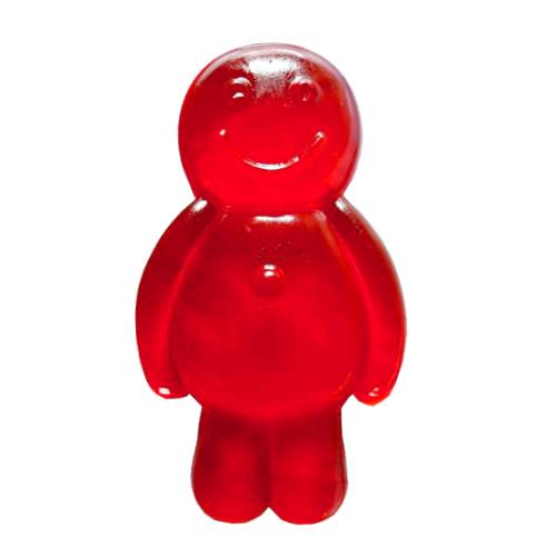 Strawberry Jelly Baby with a gummi soft candy with a sweet fruity Strawberry made with gelatin and sugar and is sweet jelly with a Strawberry flavour.