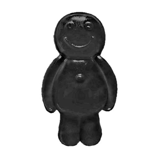 Vegemite Jelly Babies are a gummi soft salty with rich black color made with gelatin and salt making a jelly with a taste of vegemite.
