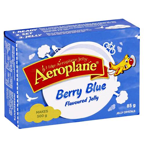 Berry jelly is made by adding berry blue jelly mix with hot water then alowed to set until cold wnd comes with a bright blue color.