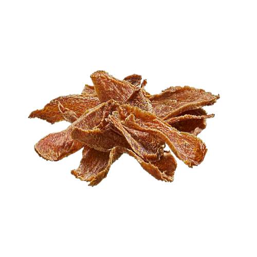 Turkey Jerky is lean trimmed meat that has been cut into strips and dehydrated to prevent spoilage.