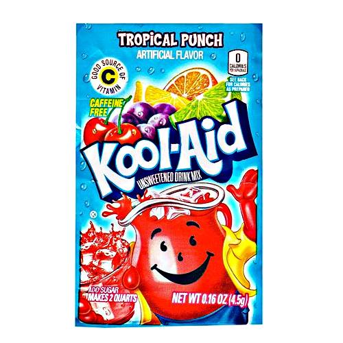 Kool Aid Tropical Punch - Tropical Punch Kool Aid powder with tart citrus flavoured and strong color.