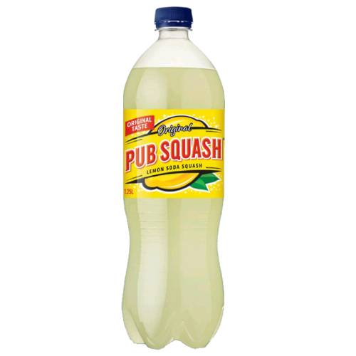 Lemon Soda Pub Squash - Pub Squash Lemon Soda is carbonated water with a citrus lemon flavour and deep yellow color.