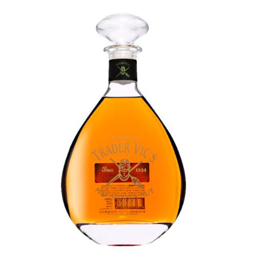 Trader Vic macadamia liqueur with rich nut flavour and light brown color liqueur.