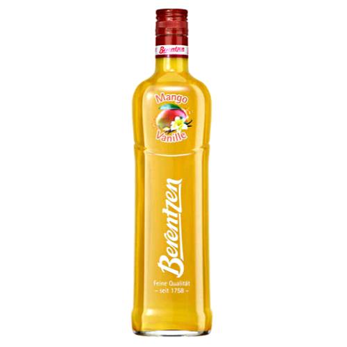 Berentzen mango liqueur with orange and yellow color and full mango flavour.