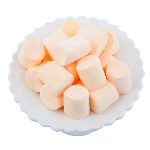 Orange flavoured marshmallow made from sugar and gelaton and light orange in color.