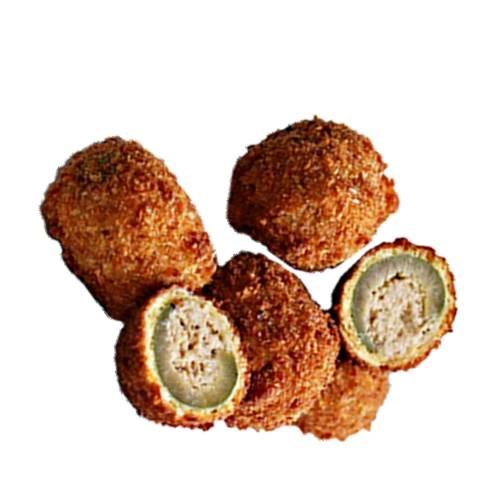 Olive stuffed then crumbed and deep fried and come in many flavours.