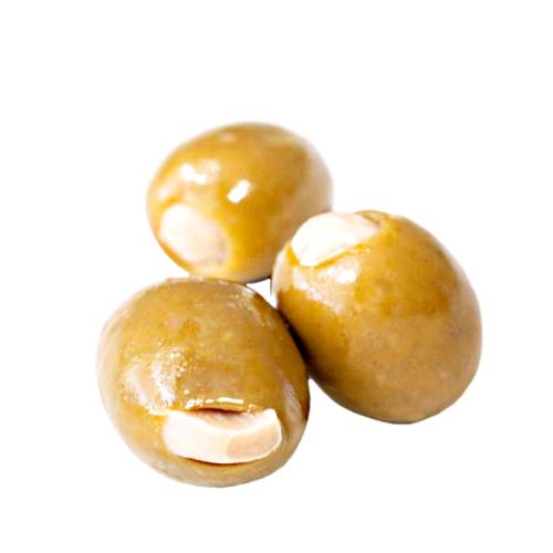 Garlic stuffed olives with poached or roasted garlic cloves.