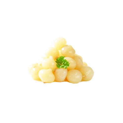 Onion White - Small white onion pickled in an acid and are clean white color with a sharp vinagar taste.