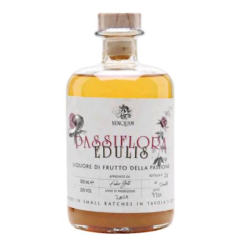 Nunquam passiflora edulis passionfruit liqueur is a vibrant passionfruit liqueur from Opificio Nunquam that takes its name from the scientific name for a vine species.