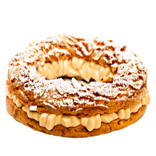 Paris Brest Pastry is a dessert made of choux pastry and a praline flavoured cream and top sprinkle with iceing sugar.