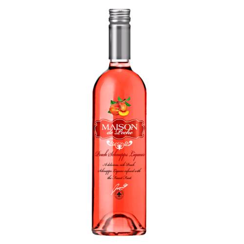 Maison peach liqueur also called Maison Ferrand Mathilde Peche Liqueur with pink peach colur.