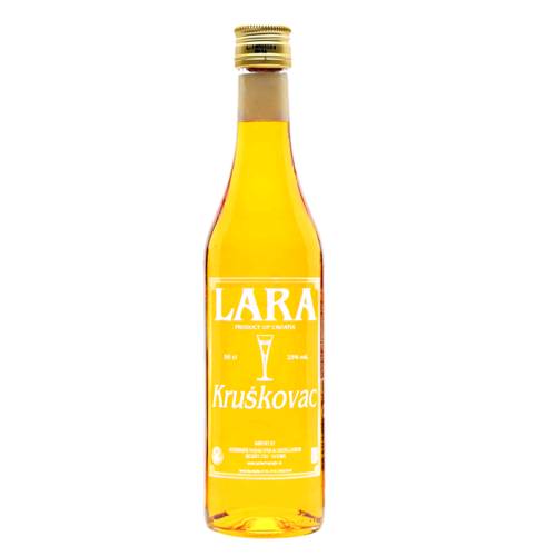 Lara Kruskovac pear liqueur is strikingly orange pear Lara Kruskovac is made by distilling fermented pears.