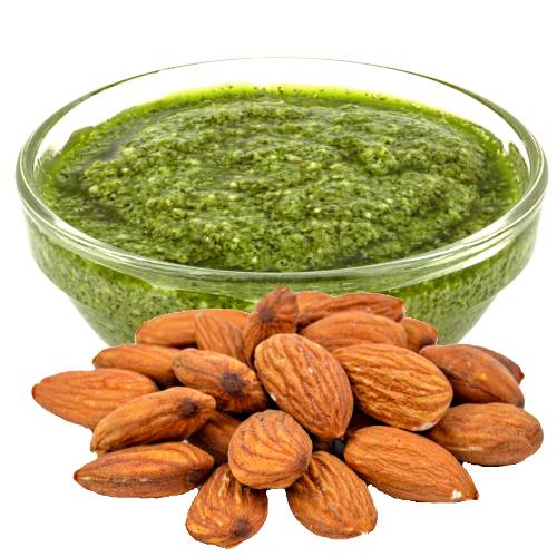 Pesto Almond - Almond Pesto is a paste made from basil garlic lemon juice clear oil and ground almond nuts with salt and pepper for flavour.