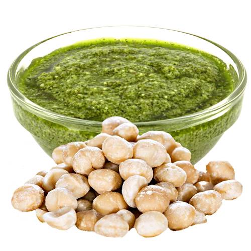 Pesto Macadamia Nut - Macadamia Nut Pesto is made by toasting macadamia nuts then pulping with oil garlic green herbs salt and pepper and stinky cheese.