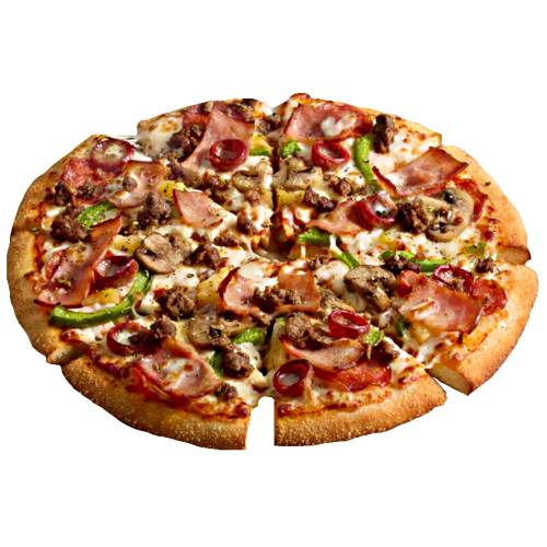 Pizza Supreme - Supreme Pizza is a pastry topped with pepperoni ham mushrooms peppers onions sausage beef black olives and mozzarella.