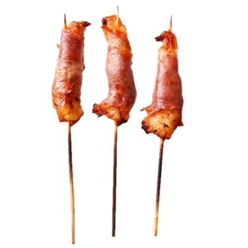 Prawns cleaned and place on skewer and wraped with prosciutto cooked until golden and prosciutto is crispy.
