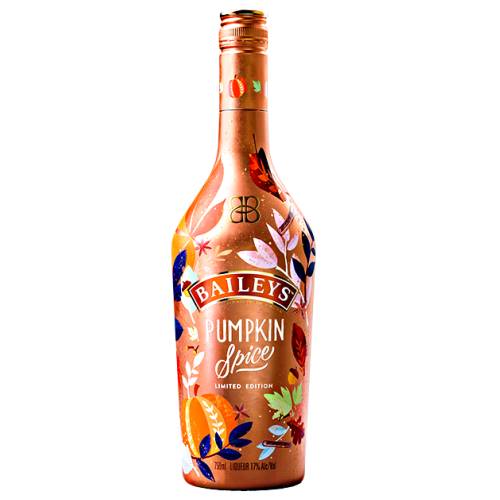 Baileys pumpkin cream liqueur with a twist of cinnamon nutmeg and cloves and smooth cream taste made from milk products.