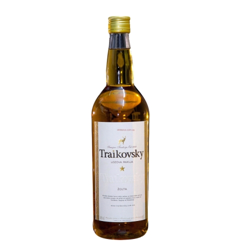 Traikovsky Stara Lozova Zolta Rakija or Rakia is a traditional home made grape brandy with specific taste which has developed smoothly over the three years aging period in local Kichevo blagunj oak.