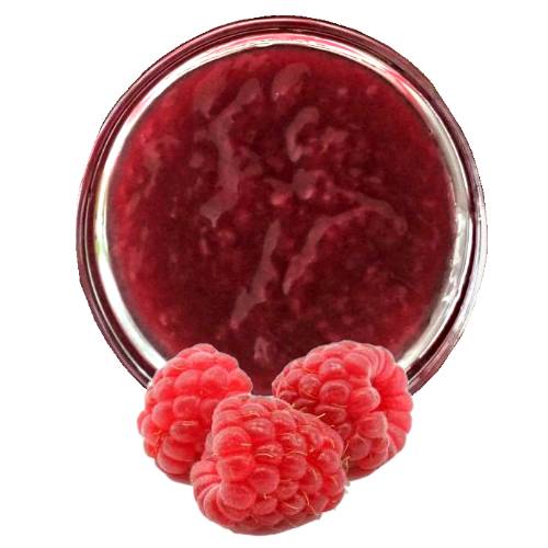 Raspberry pulp is raspberry cut and mashed into small pices and seeds removed and comes in a bright red color with a sweet tart taste.