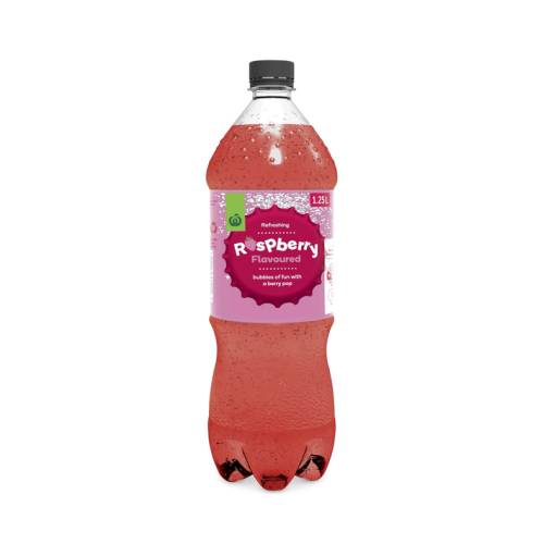 Raspberry Soda - Soda made with raspberries and carbonated water with a light pink color.