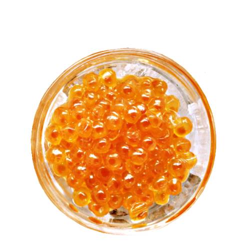 Orange roe caviar come from salmon or rainbow trout roe also come from carp fish and can be a large style caviar.