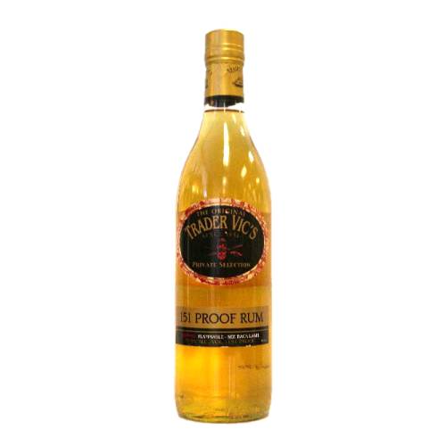 Trader Vics 151 proof rum with trong taste and light yellow color.