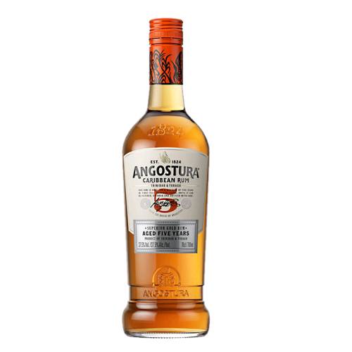 Rum Angostura 5year - Angostura rum aged for five years this rum remains in oak barrels ageing so that when its ready to be enjoyed it reveals its deep character. It presents chocolate spice vanilla and toasted oak flavours and provides a remarkably warm and mellow finish.