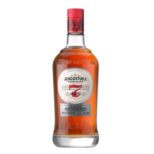 Rum Angostura 7year - Angostura Rum 7year This rum is aged for a minimum of seven years in once used casks until it can be bottled and enjoyed to the full. This rum is packed with mouth watering flavours that include maple chocolate honey and toffee and presents a rich full bodied taste that tapers off in to the classic rum finish.