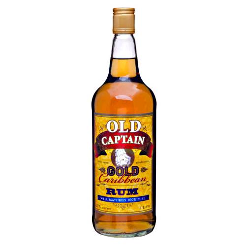 Rum Gold Amber Old Captain - Old Captain gold rum has been expertly blended with the finest genuine Caribbean gold rum and with a rich warm color and aged taste.