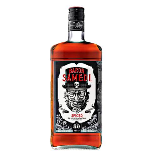 Baron Samedi spiced rum is a blend of caribbean jamaican pot still rum with infused with 100 percent natural ingredients including vanilla cocoa cinnamon and butterscotch coffee and vanilla.