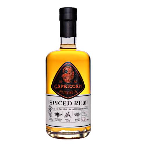 Capricorn Distilling Co spiced rum is as real as it gets locally sourced molasses a long fermentation time and aged in tropical climate using ex shiraz ex oak barrels.