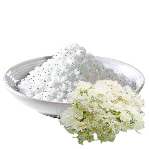 Lemon Myrtle Salt is sodium chloride rubed with the backhousia citriodora to release the oils into the salt with bits to give a strong myrtle citrus scent.