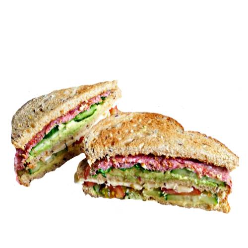 Sandwich Toasted Salami - Salami toasted sandwich is made with salami and salad all on toasted bread with sauce.